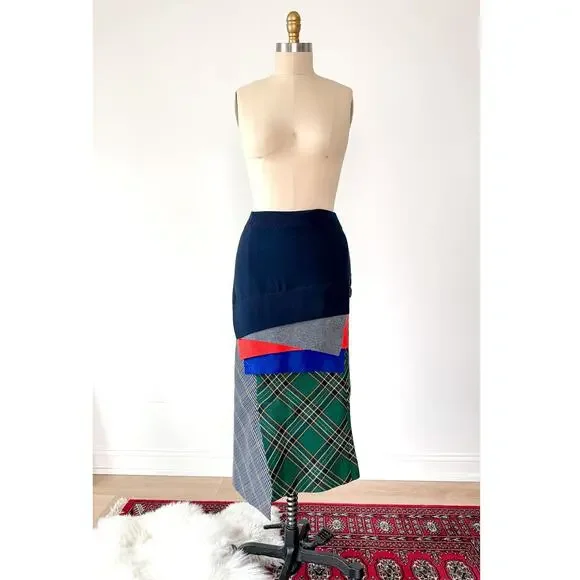 Enföld Japanese Layered Patchwork Asymmetric Plaid Solid Skirt - Picture 3 of 8